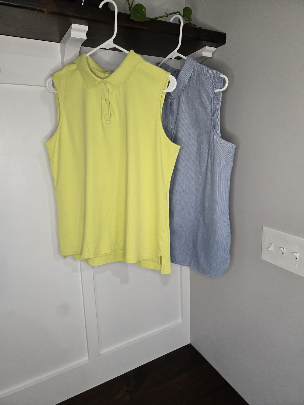 2 Women's Sleeveless Polo Top - Neon Yellow, And Blue and White Stripes